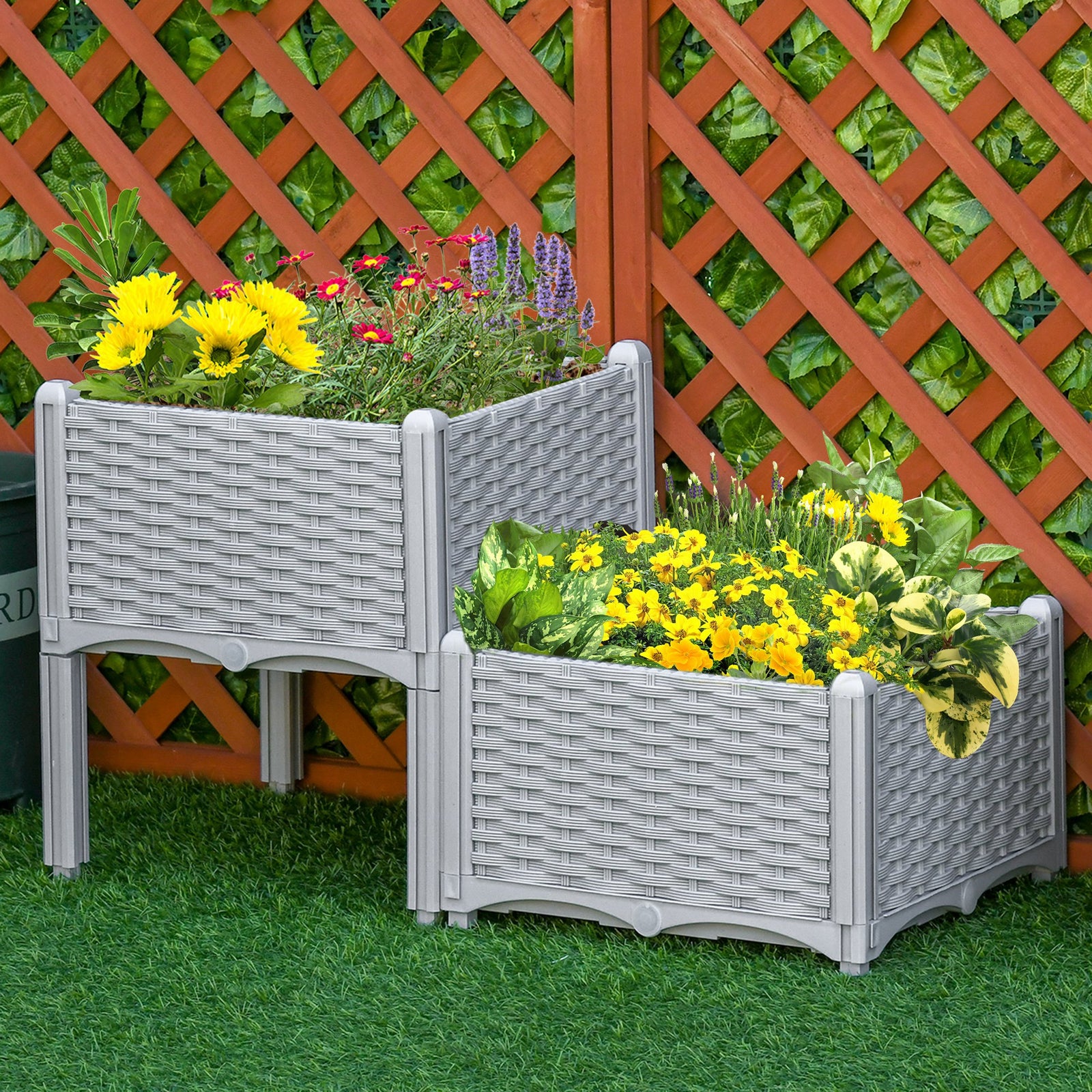 Set Of 2 Raised Flower Bed Plant Stand | Gray