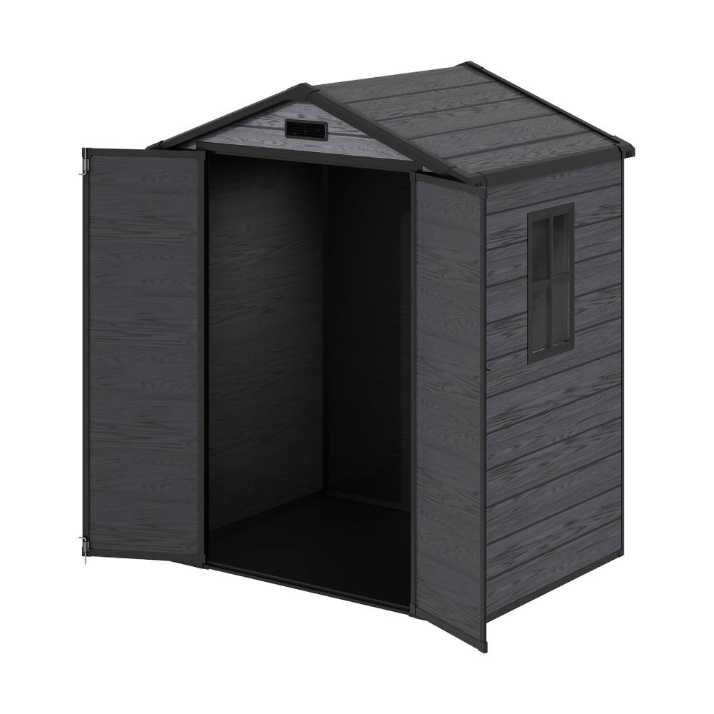 6x4.4 Ft Outdoor Plastic Storage Shed With Floor, Window, Vents & Double Lockable Doors,wood Grain Design