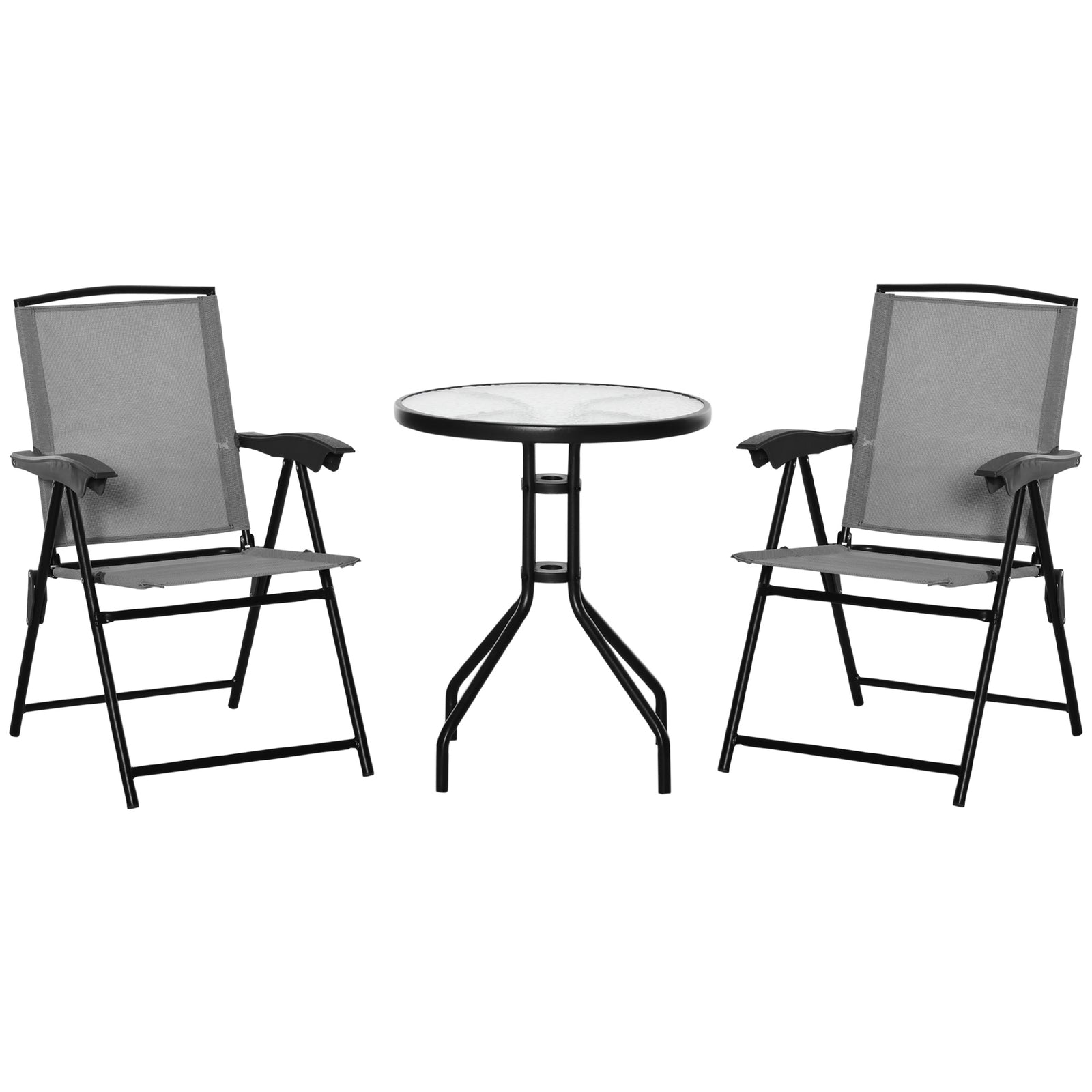 Patio Bistro Set Folding Chairs Garden Coffee Table Balcony | Gray