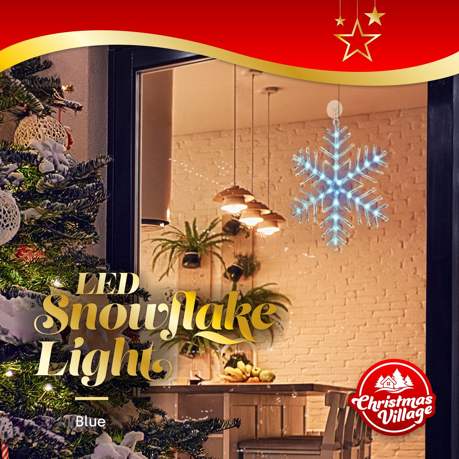 43cm Snowflake Window Light - Blue
