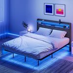 Floating Bed Frame With Rgb Lights, Upholstered Bed | Double | Grey