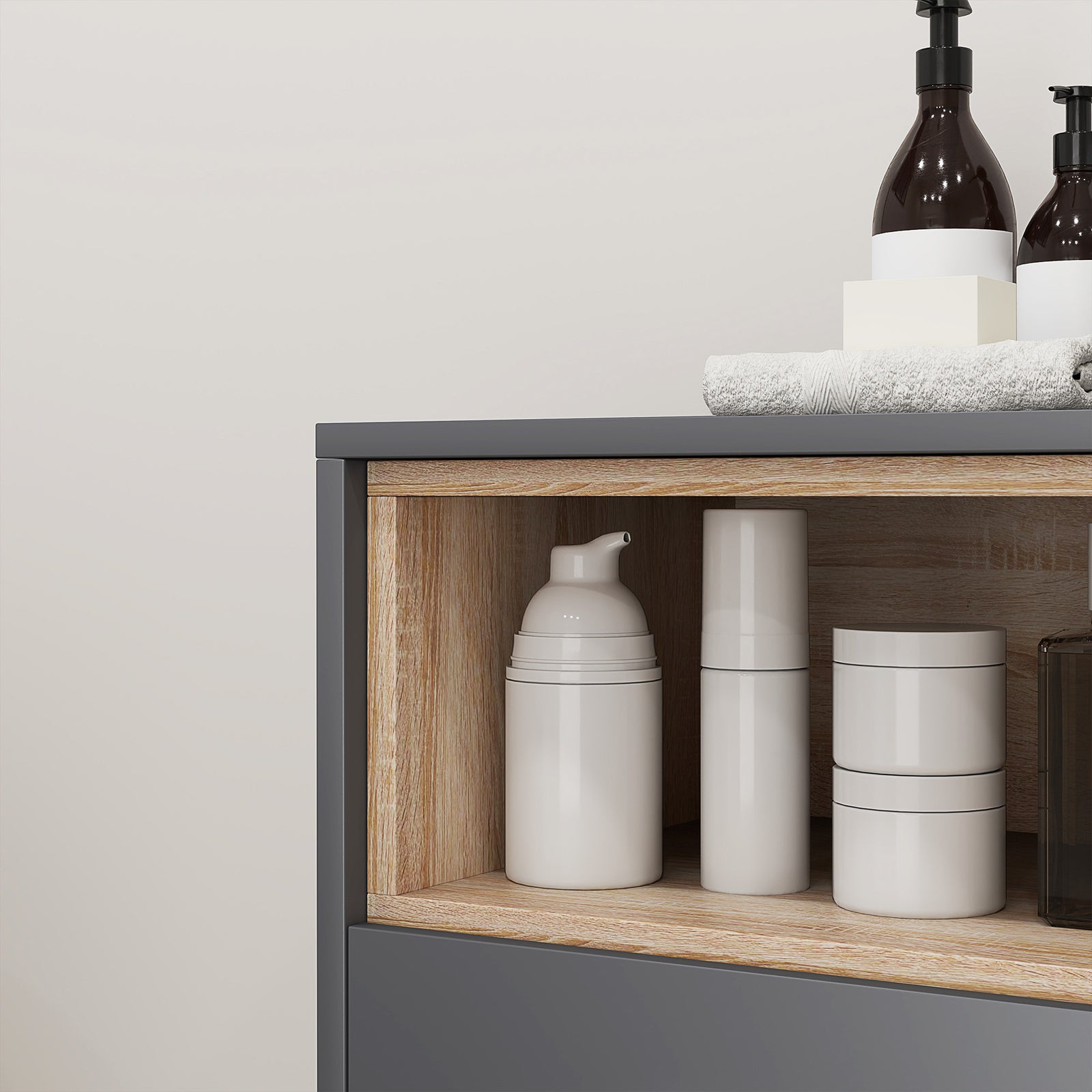 Bathroom Storage Cabinet Open Compartments Double Doors