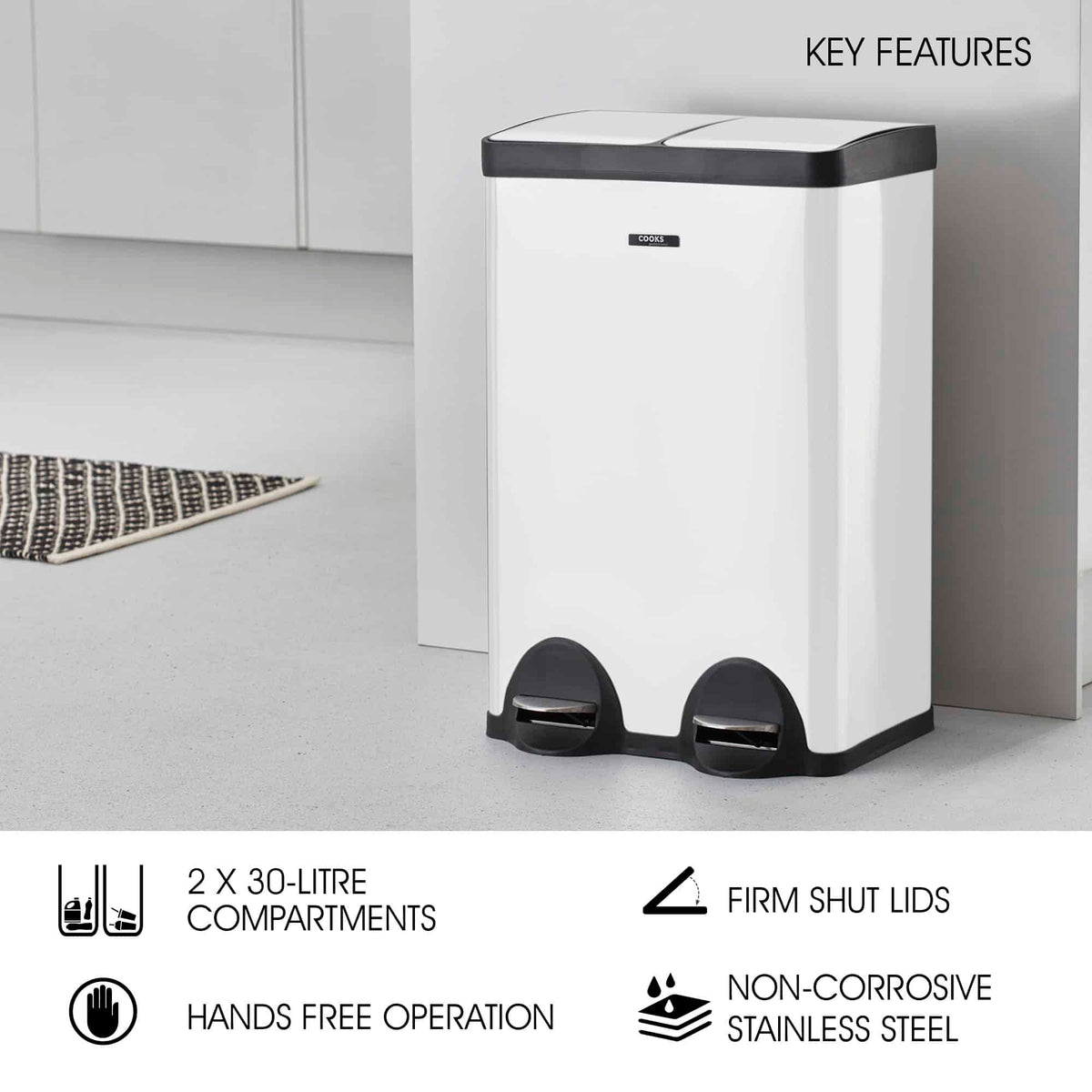 60l Dual Pedal Recycling Pedal Bin | 60l | Black