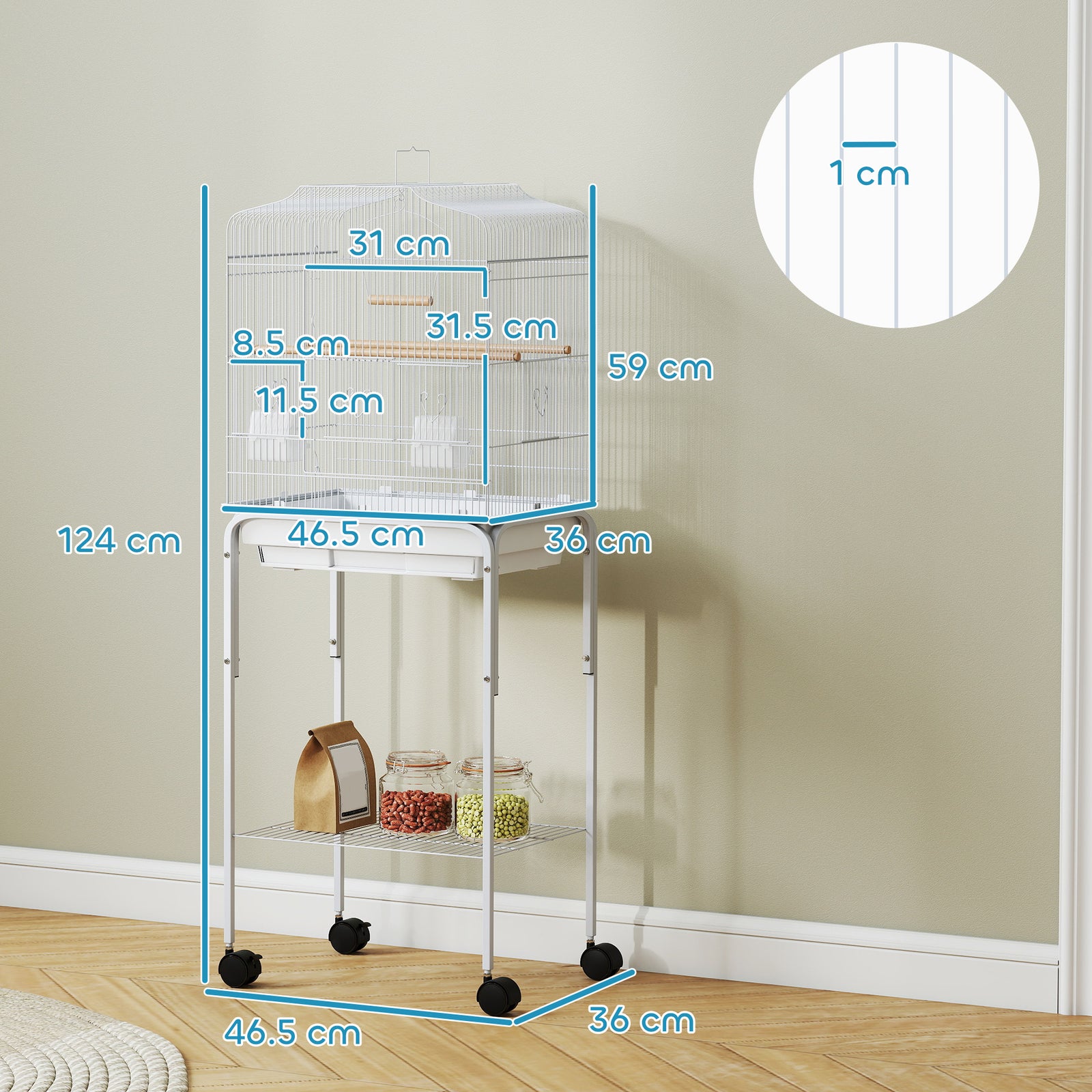 Bird Cage For Budgie Finch Canary Parakeet W/ Stand Tray White | White