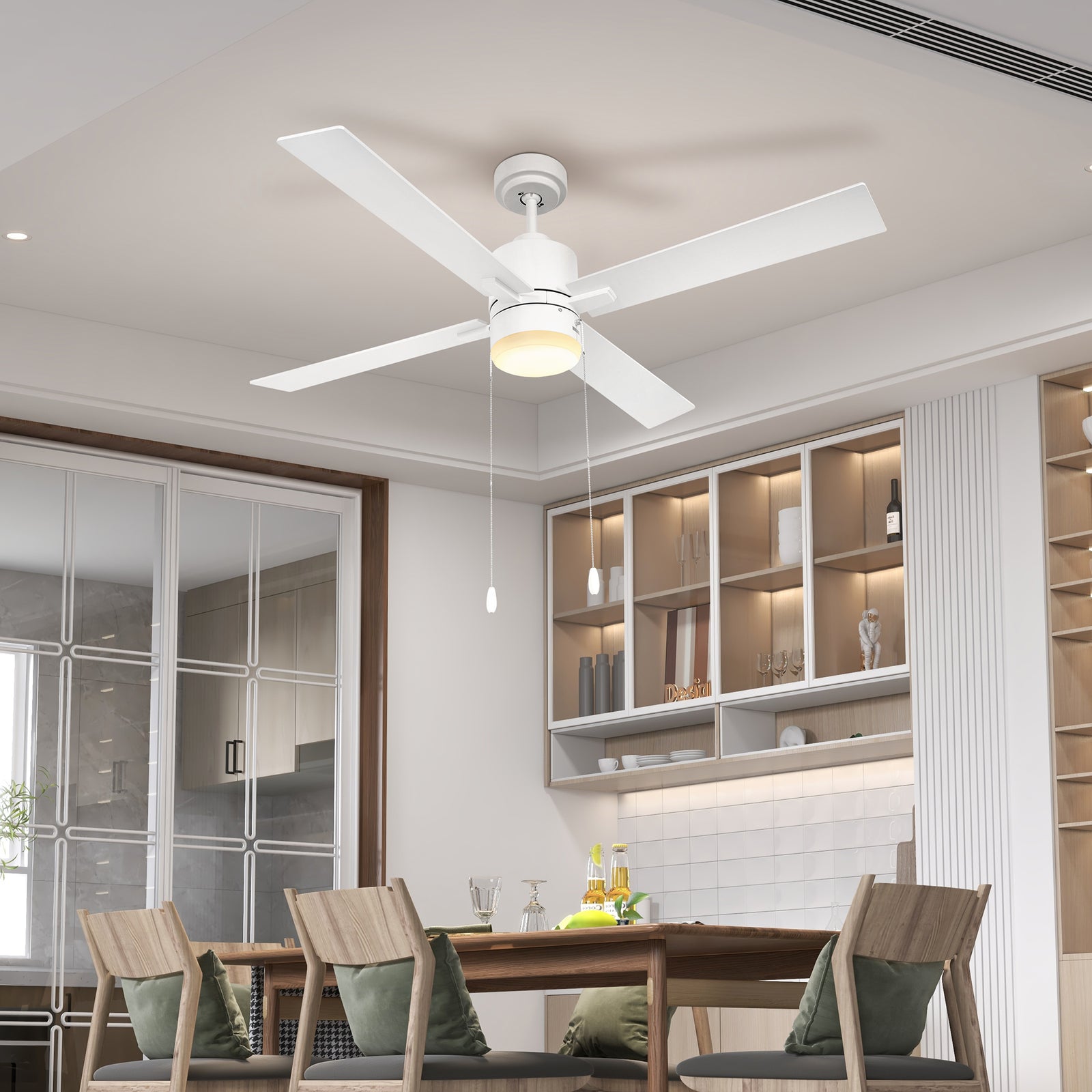 Mounting Reversible Ceiling Fan With Light Pull-chain | One Size | White