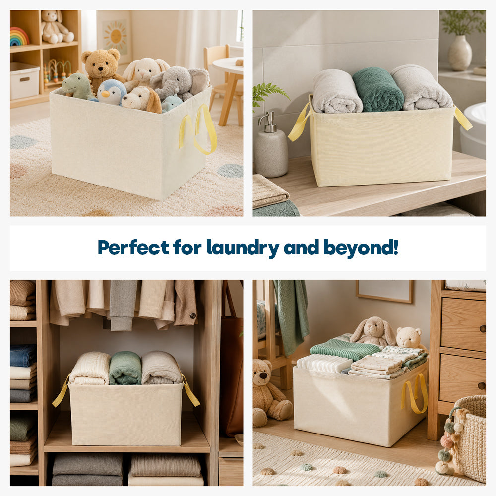 Collapsible Laundry Bags 2 Pack 35l Fabric Storage Baskets With Handles | Beige