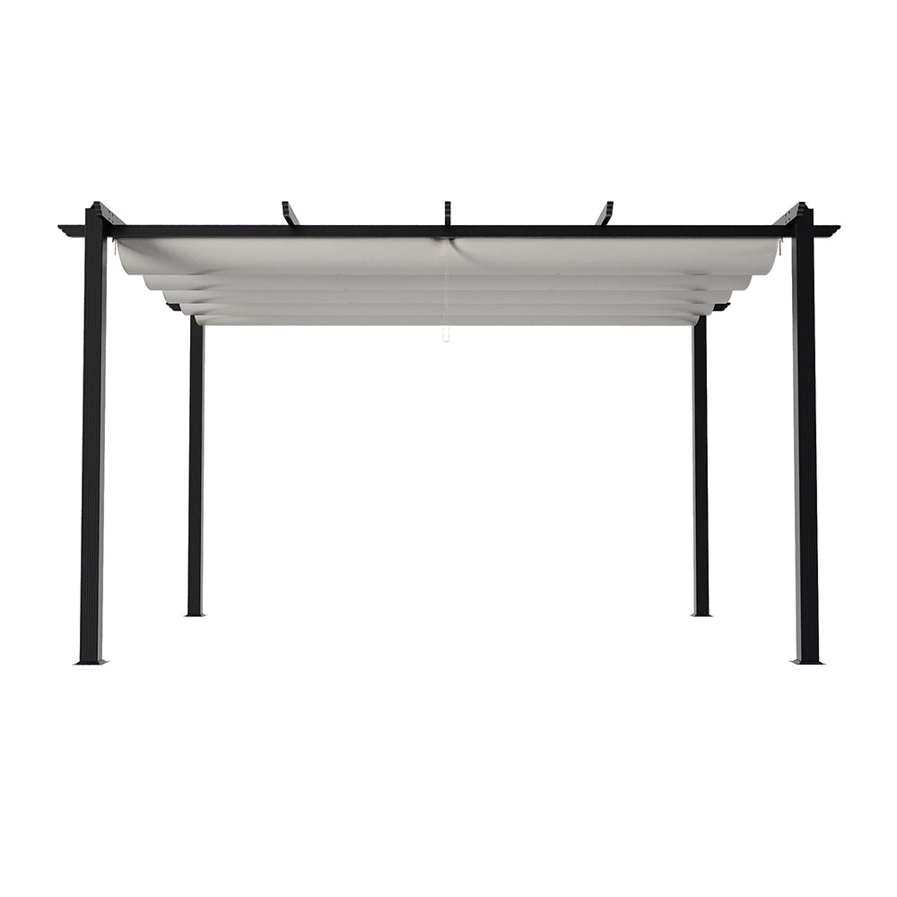 3m X 4m Aluminium Outdoor Retractable Pergola,with Pu-coated Polyester，flat Roof Sunshade Canopy For Patio Or Garden