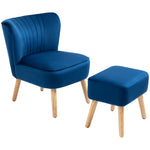Velvet-feel Accent Chair W/ Ottoman Tub Seat Padding | One Size | Dark Blue
