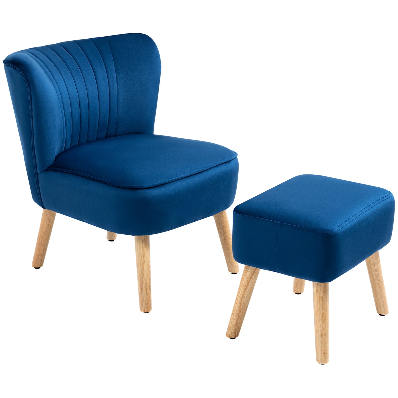 Velvet-feel Accent Chair W/ Ottoman Tub Seat Padding | One Size | Dark Blue