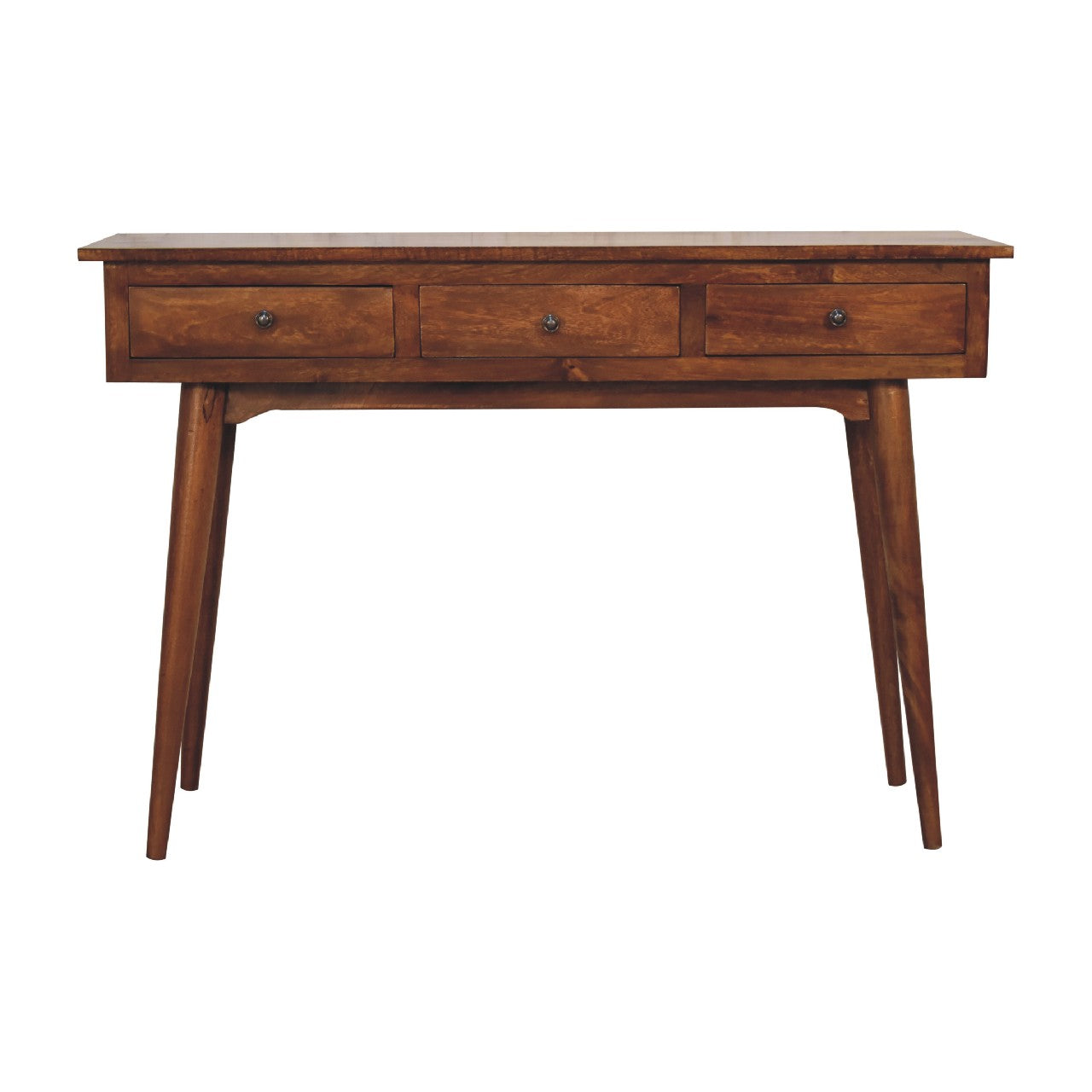 Solid Wood Large Chestnut Console, 3 Drawers, Dark Brown