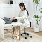 Rolling Stool With Backrest, Wheels Faux Leather Salon Chair | White