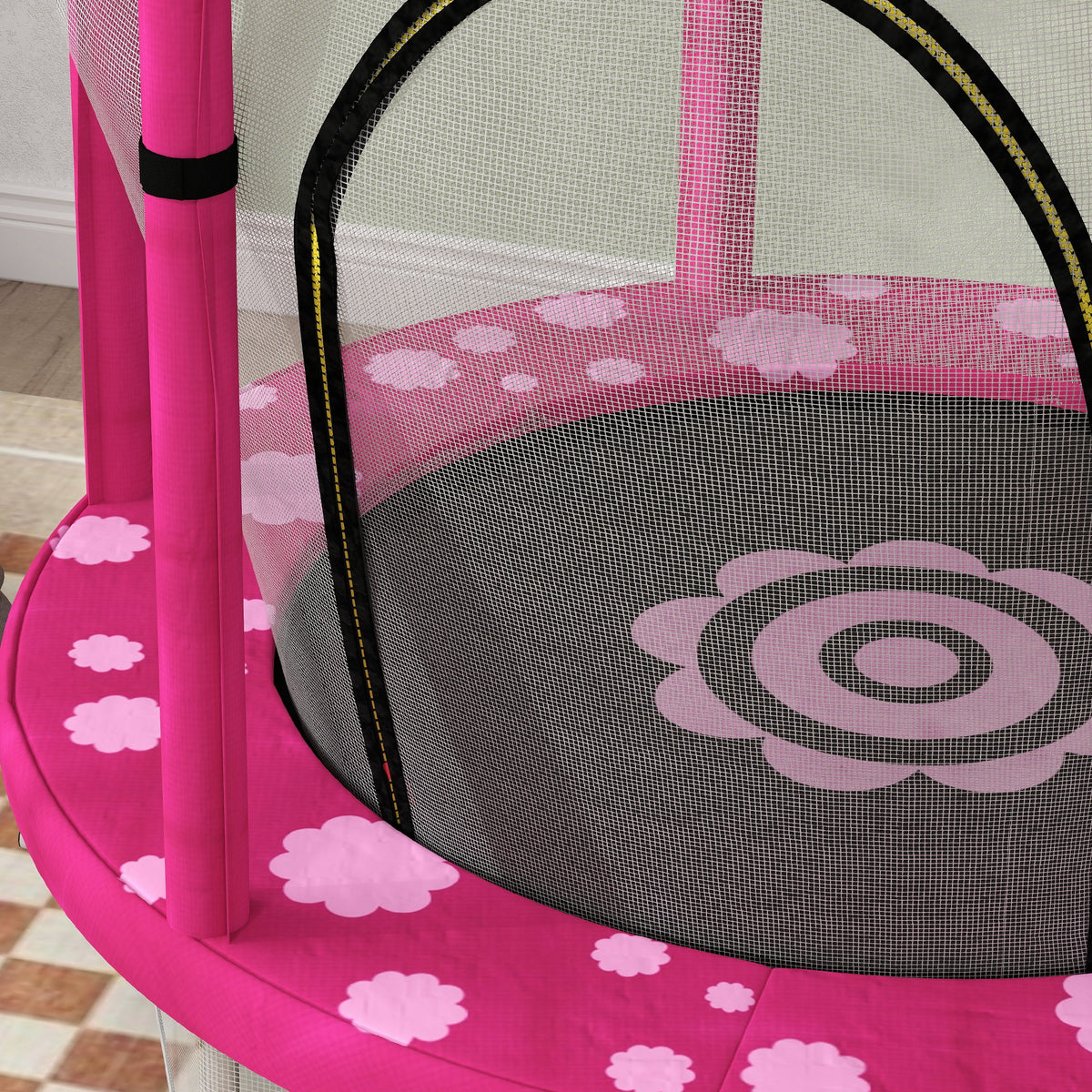 4.6ft Kids Trampoline W/ Safety Enclosure Net, For Indoor Outdoor | Pink