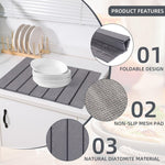 Stone Dish Drying Mat 60cm – Foldable Non-slip Diatomite Kitchen Drainer 40x30cm | Grey