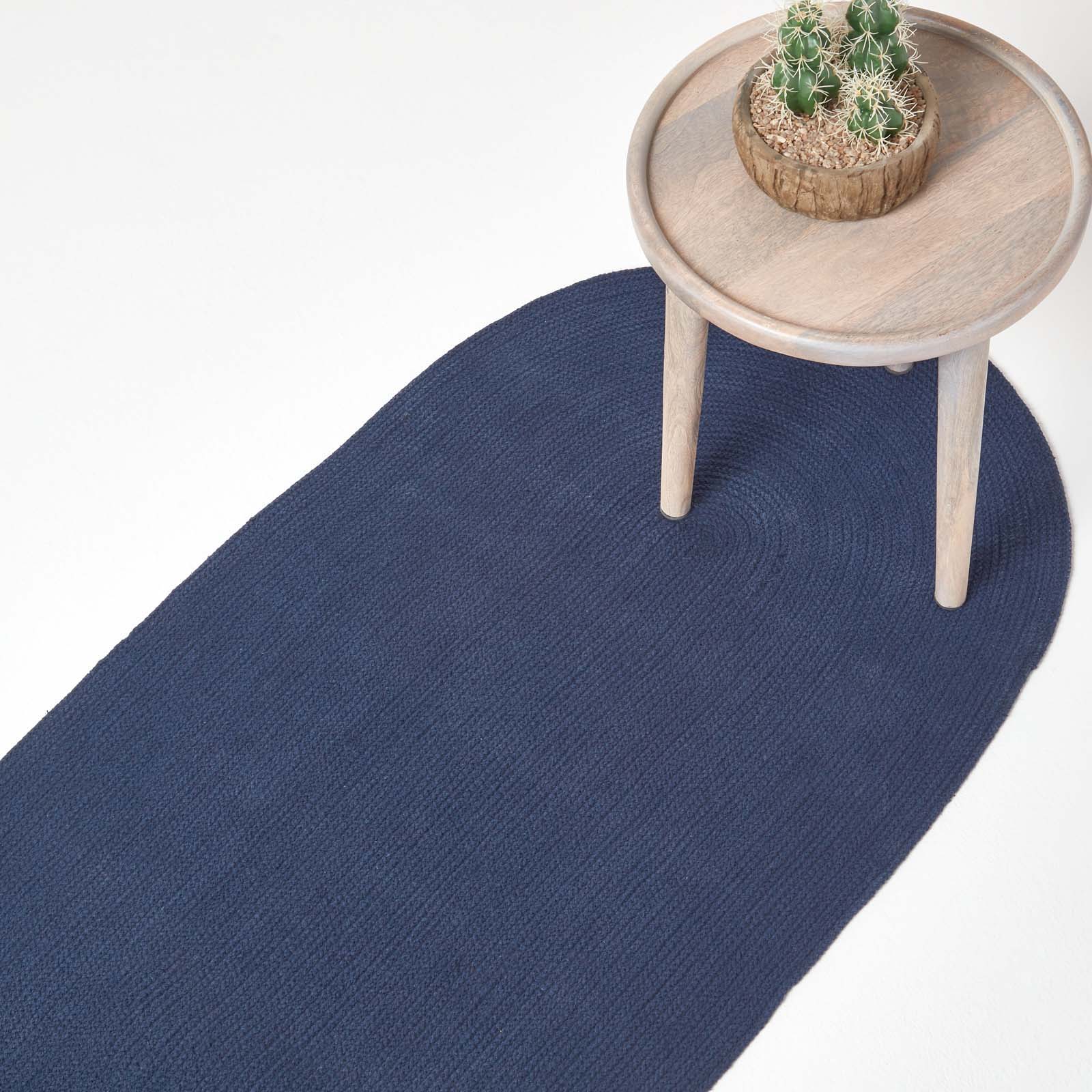 Handmade Woven Braided Oval Rug | 200cm | Navy Blue