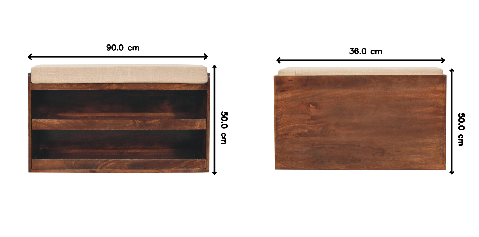 California Walnut & Mud Linen Pull Out Shoe Bench In Solid Wood | Chocolate Brown