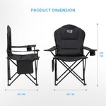 Premium Camping Chair - Thick Padded Folding Chair For Adults With Magazine Pocket, Cup Holder & Carry Bag - Lightweight 3kg - Heavy Duty Foldable Picnic Chair | Single | Jet Black