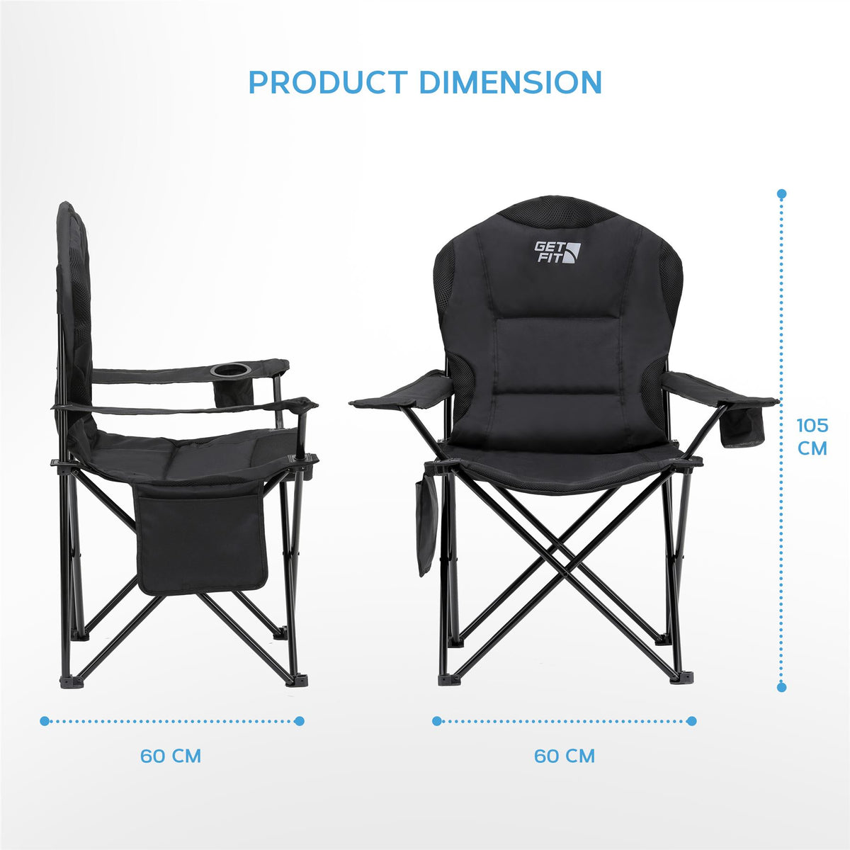 Premium Camping Chair - Thick Padded Folding Chair For Adults With Magazine Pocket, Cup Holder & Carry Bag - Lightweight 3kg - Heavy Duty Foldable Picnic Chair | Single | Jet Black