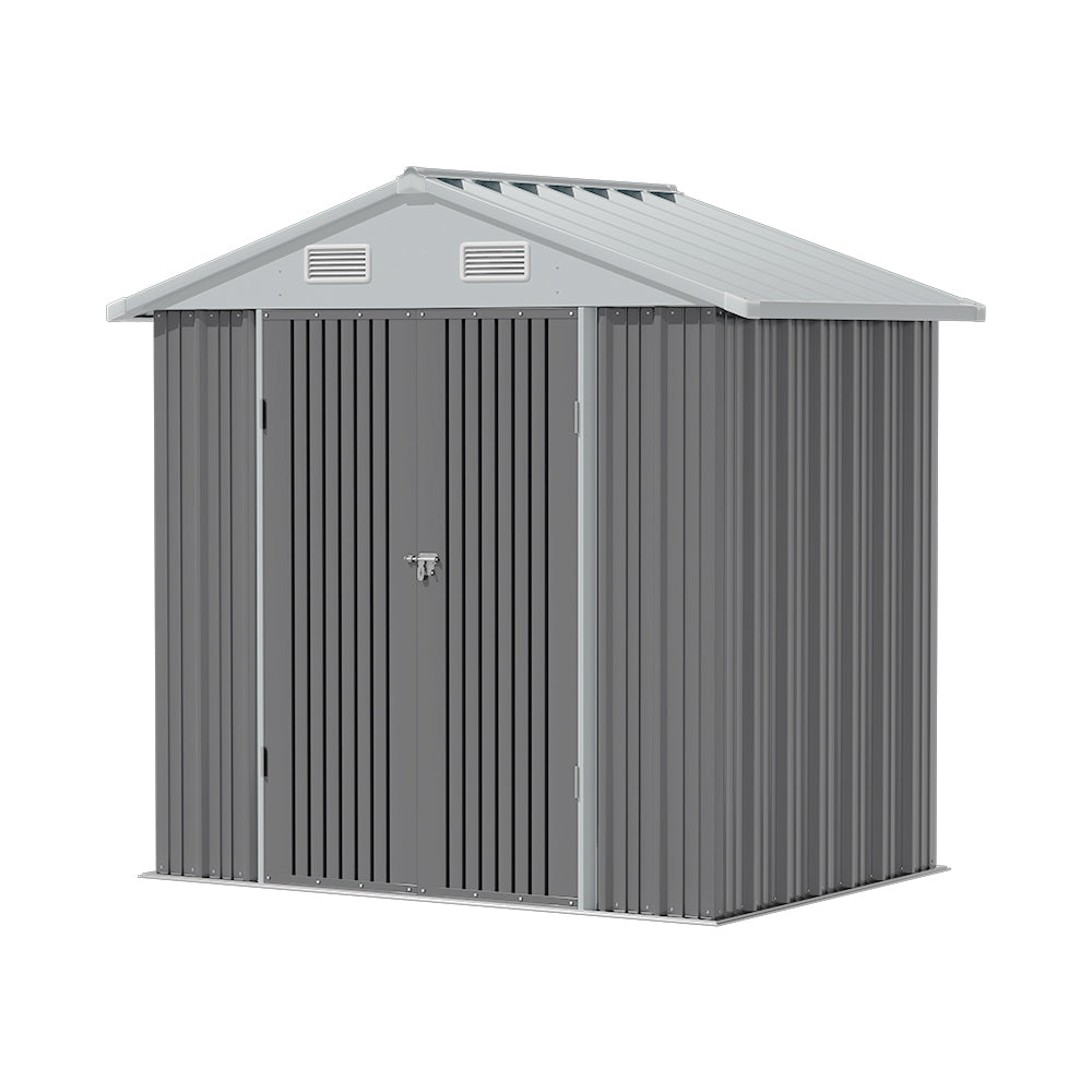 4x6 Ft Metal Storage Shed With Double Lockable Doors & 4 Air Vents  Outdoor Tool Shed For Garden