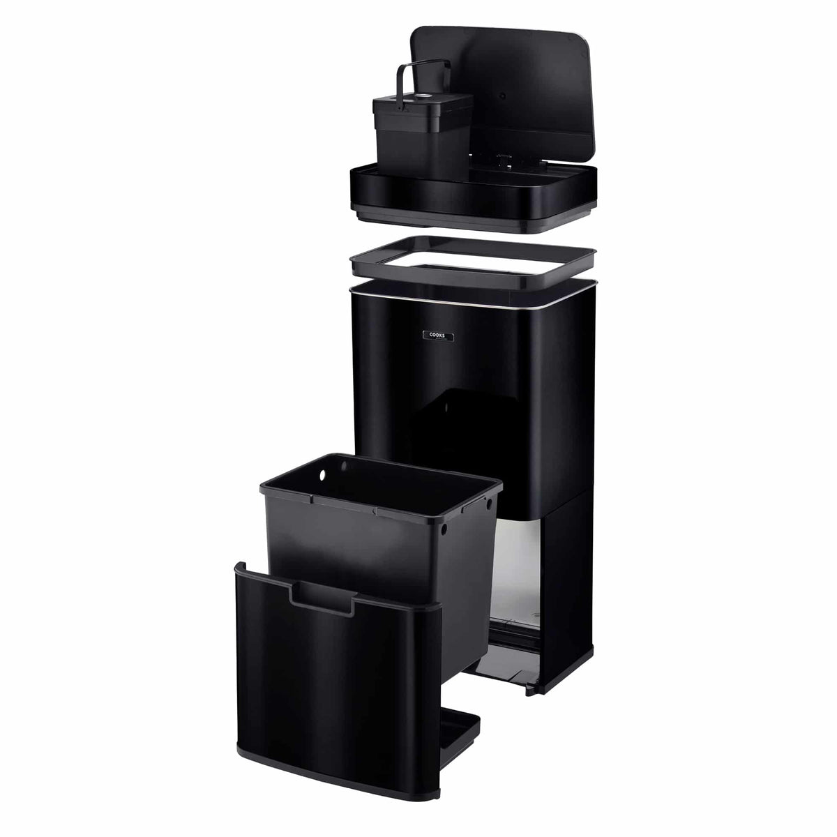 75l Sensor Recycling Bin With Food Caddy & 25 Bin Biodegradable Bags | 75L | Black