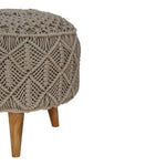 Solid Mango Wood Crotchet Grey Footstool