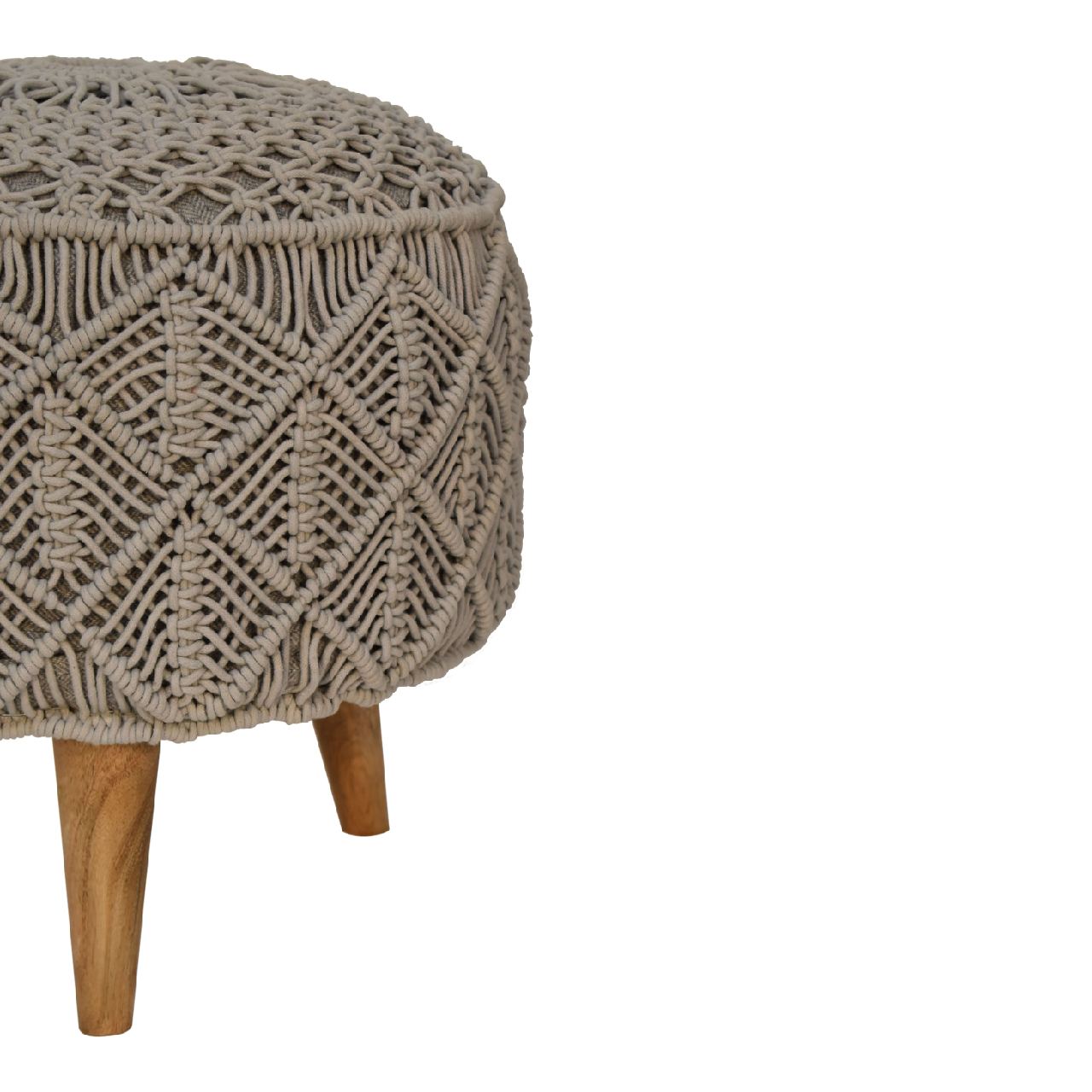 Solid Mango Wood Crotchet Grey Footstool