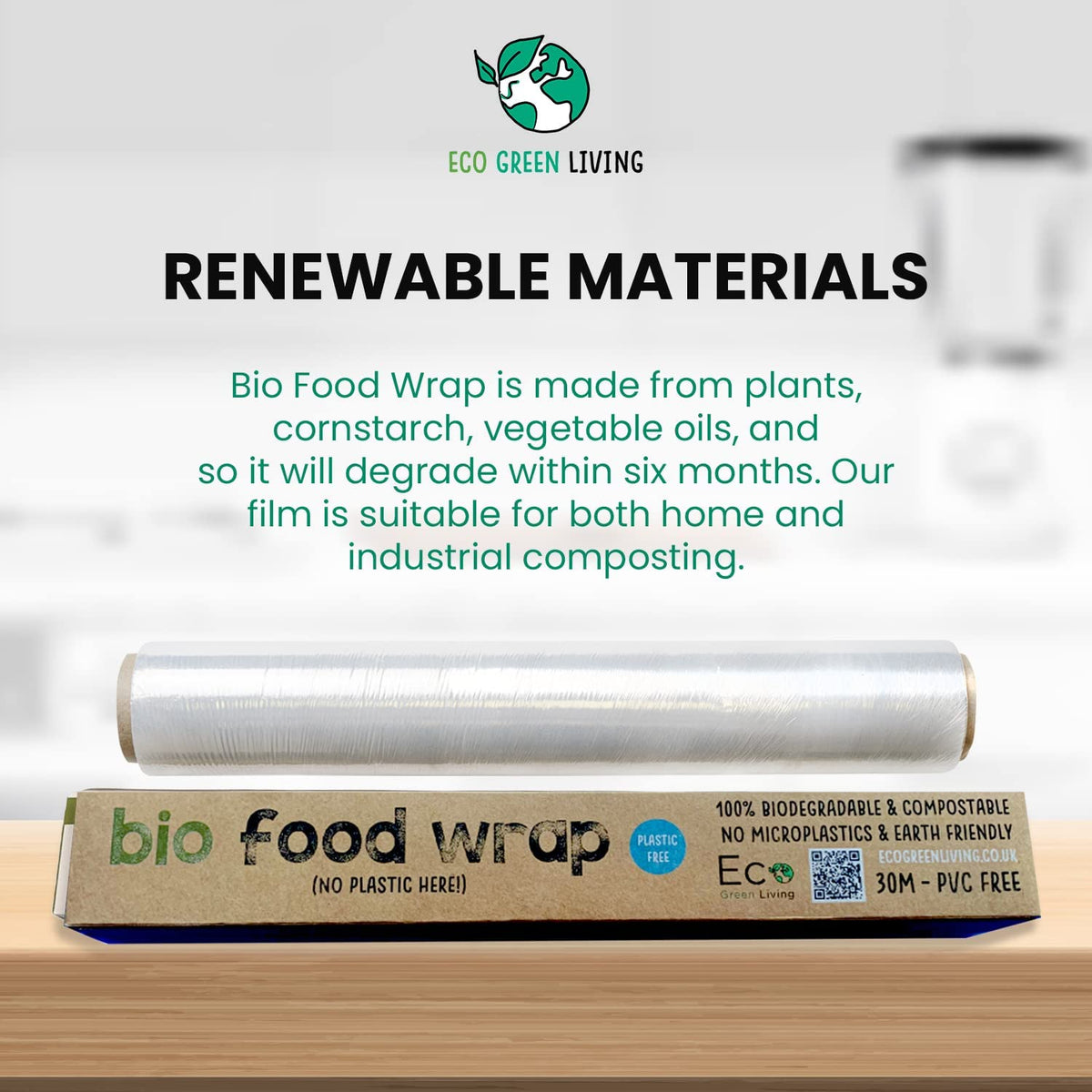 Compostable Cling Film Without The Plastic - Recycled Packaging - 30cm X 30m | Set of 1 | Clear