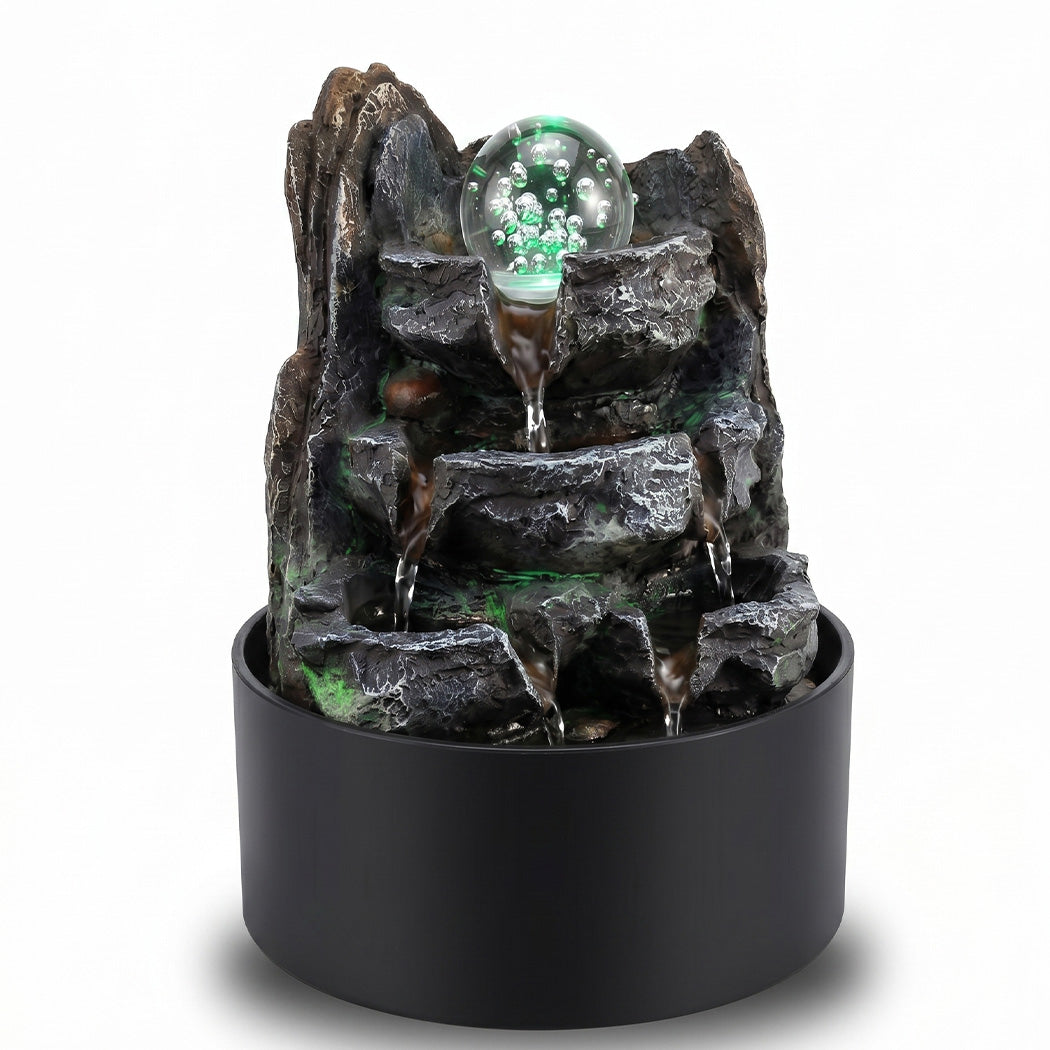 Spector Water Feature Indoor Fountains Rotating Glass Ball Led Light Resin Grey Brown