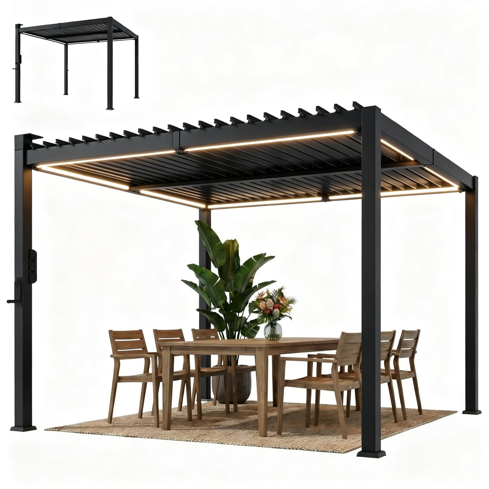 Outsunny 3 X 3 M Louvered Pergola W/ Solar Led Lights, Patio Gazebo Pergola