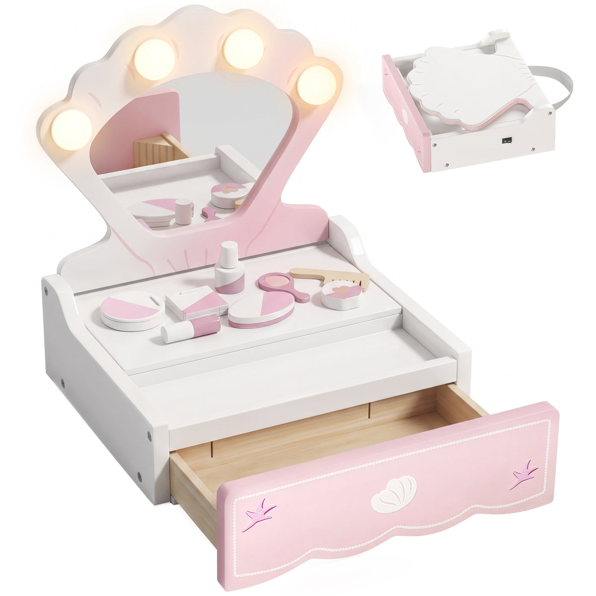 AIYAPLAY Kids Dressing Table, Portable Dressing Table With Lights