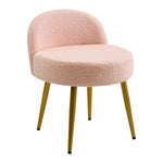 Teddy Fleece Dressing Table Stool With Iron Legs, Arched Backrest Vanity Chair, Soft Cozy Makeup Seat | Pink