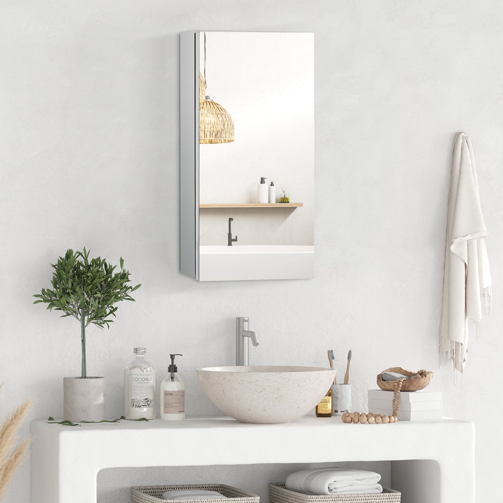 Wall Mounted Bathroom Mirror Glass Storage Stainless Steel