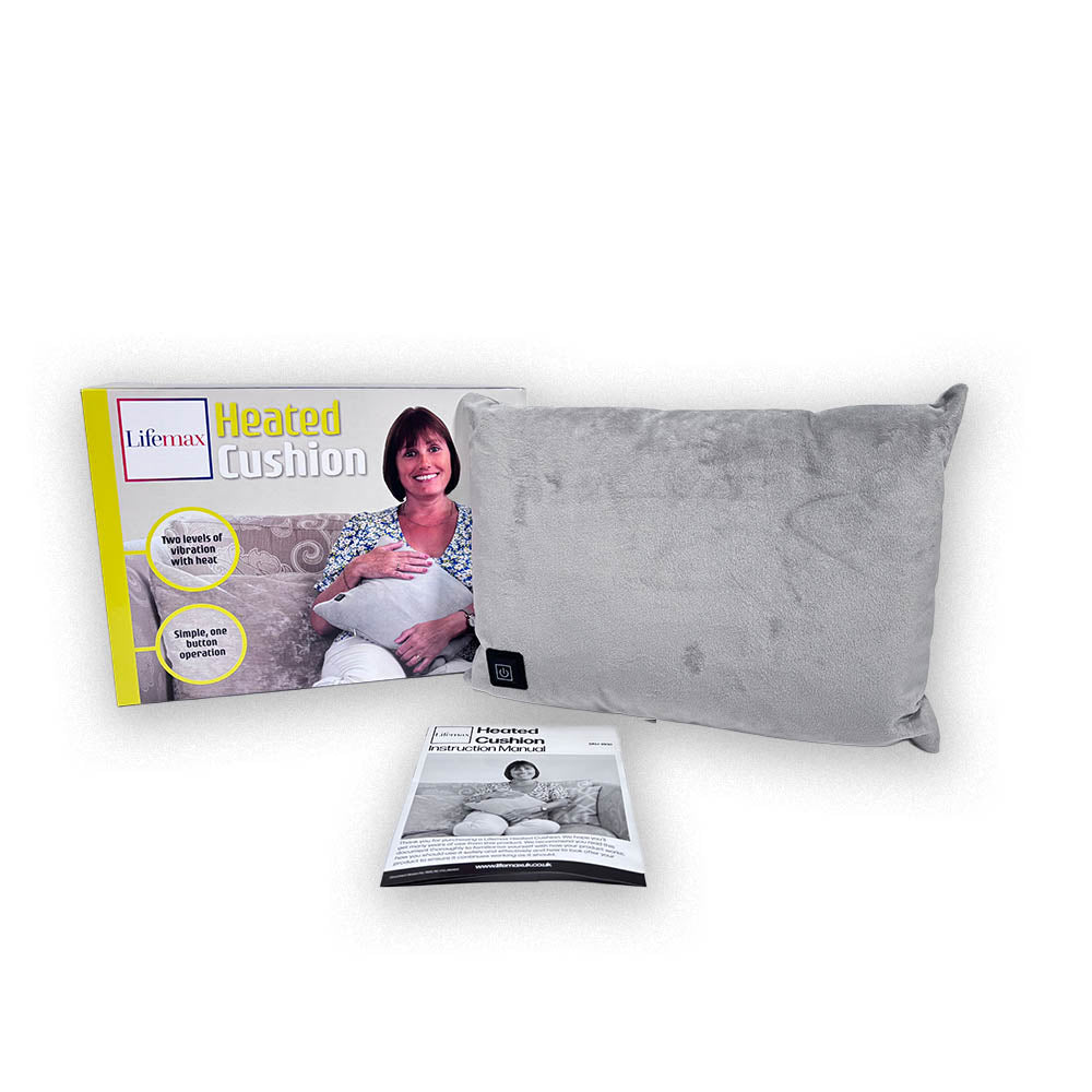 Heated Cushion (40x30cm) by Lifemax – USB Rechargeable with Heat and Vibration Functions.