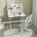 Kids Desk And Chair Set W/ Tiltable Desktop Reading Rack | Grey
