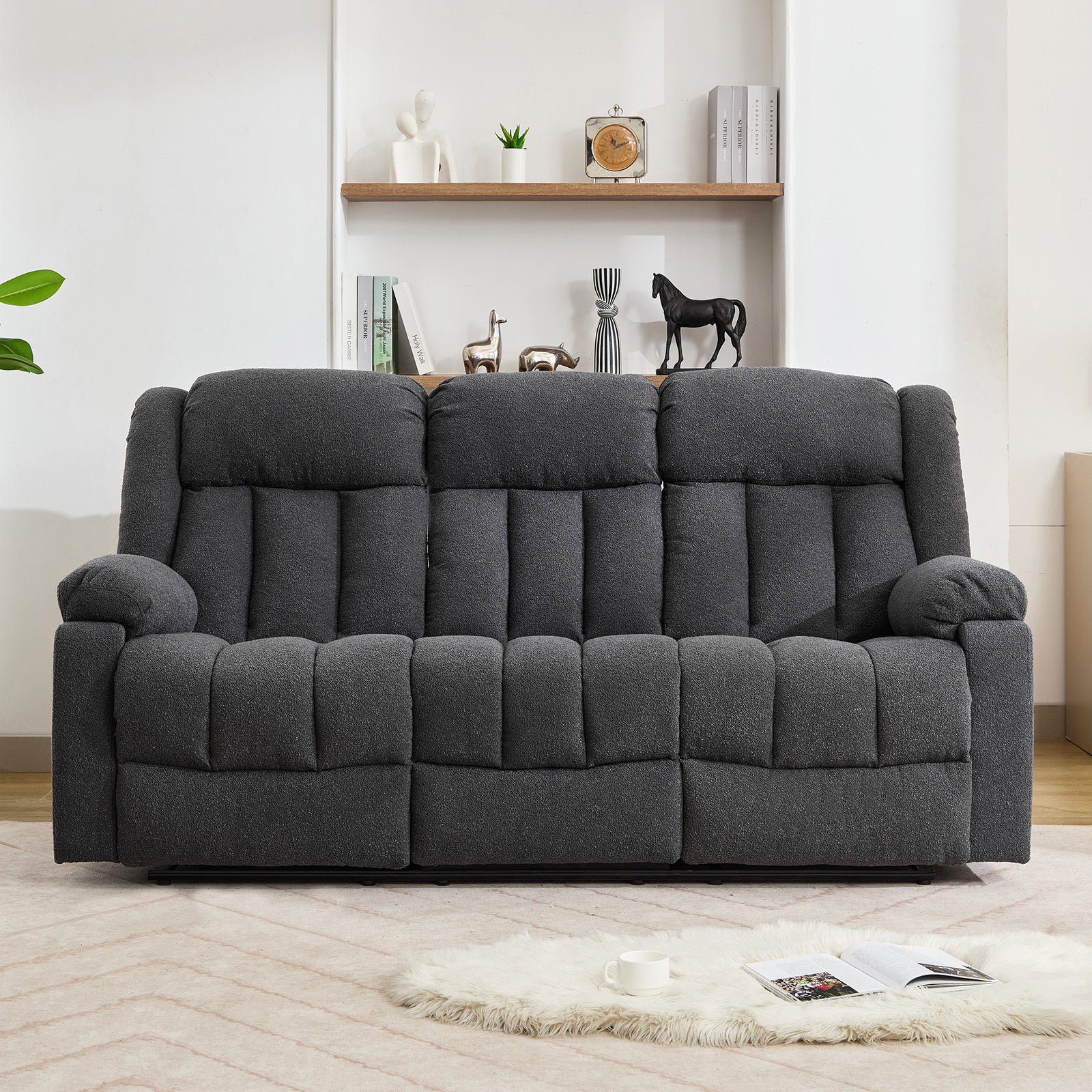 Lovell 3 Seat Manual Recliner Sofa With Central Console | Dark Grey