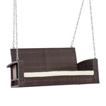 2-person Outdoor Wicker Hanging Porch Swing Bench W/ Seat