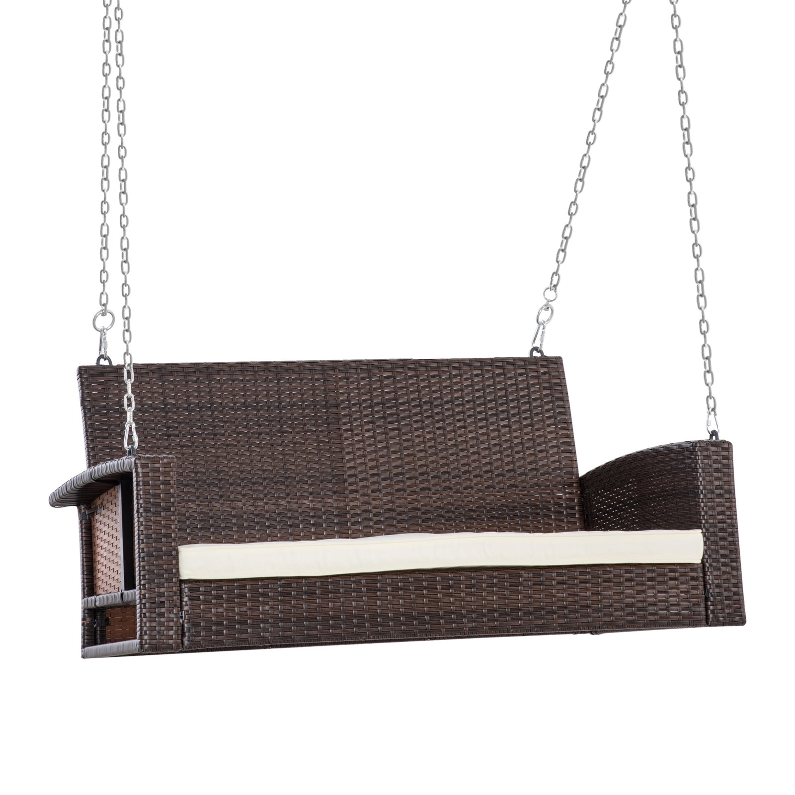 2-person Outdoor Wicker Hanging Porch Swing Bench W/ Seat