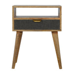 Solid Wood Grey Tweed Bedside With Open Slot