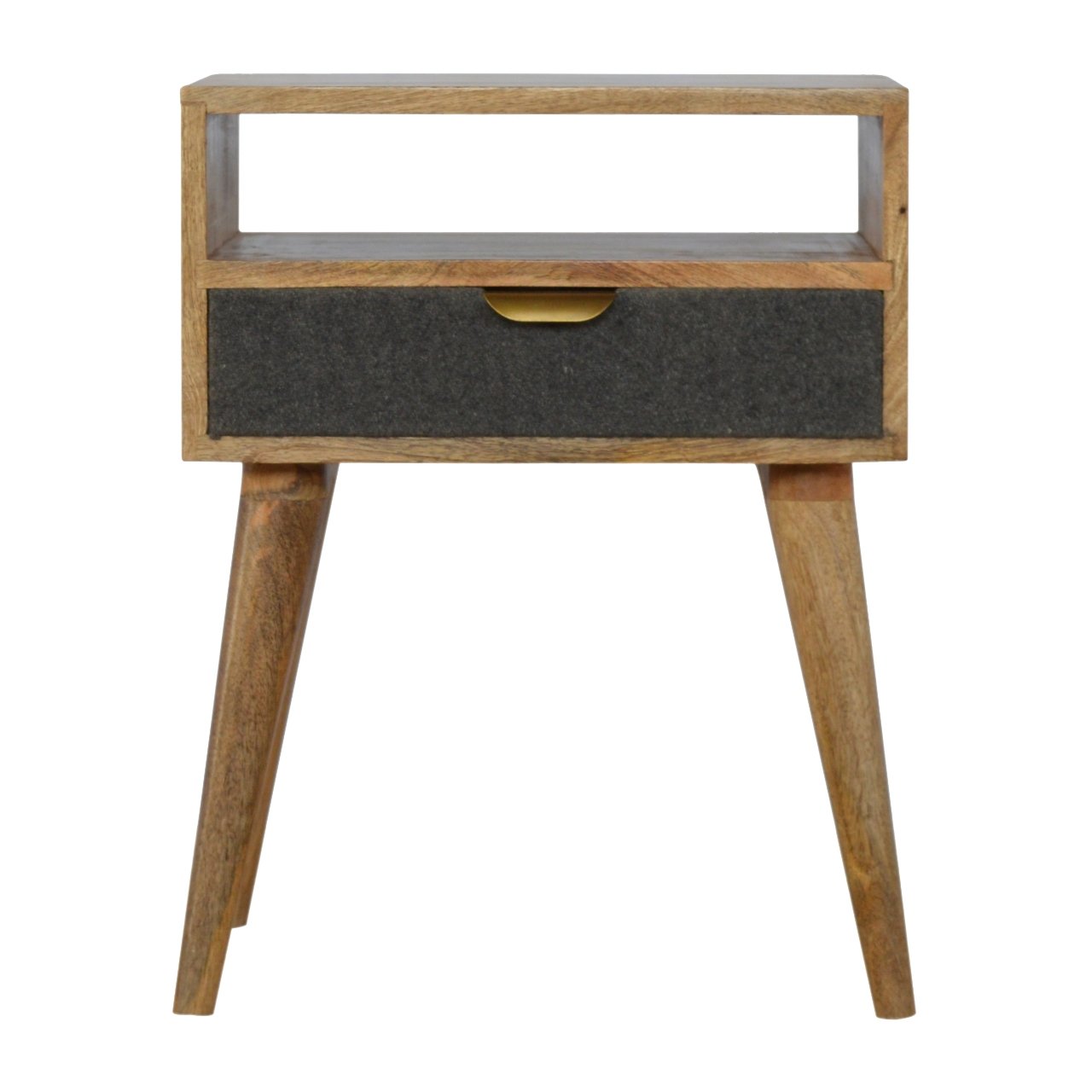 Solid Wood Grey Tweed Bedside With Open Slot