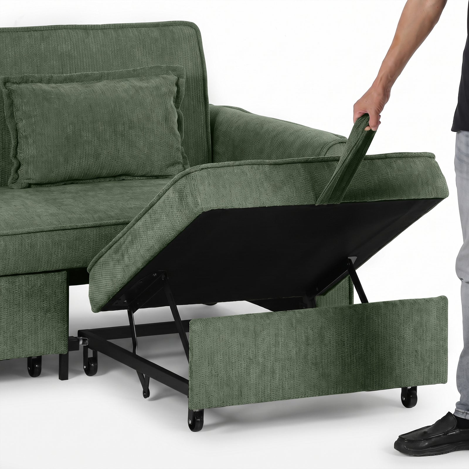 2 Seater Sofa Bed, 4-in-1 Convertible Pull Out Sleeper Sofa | Dark Green