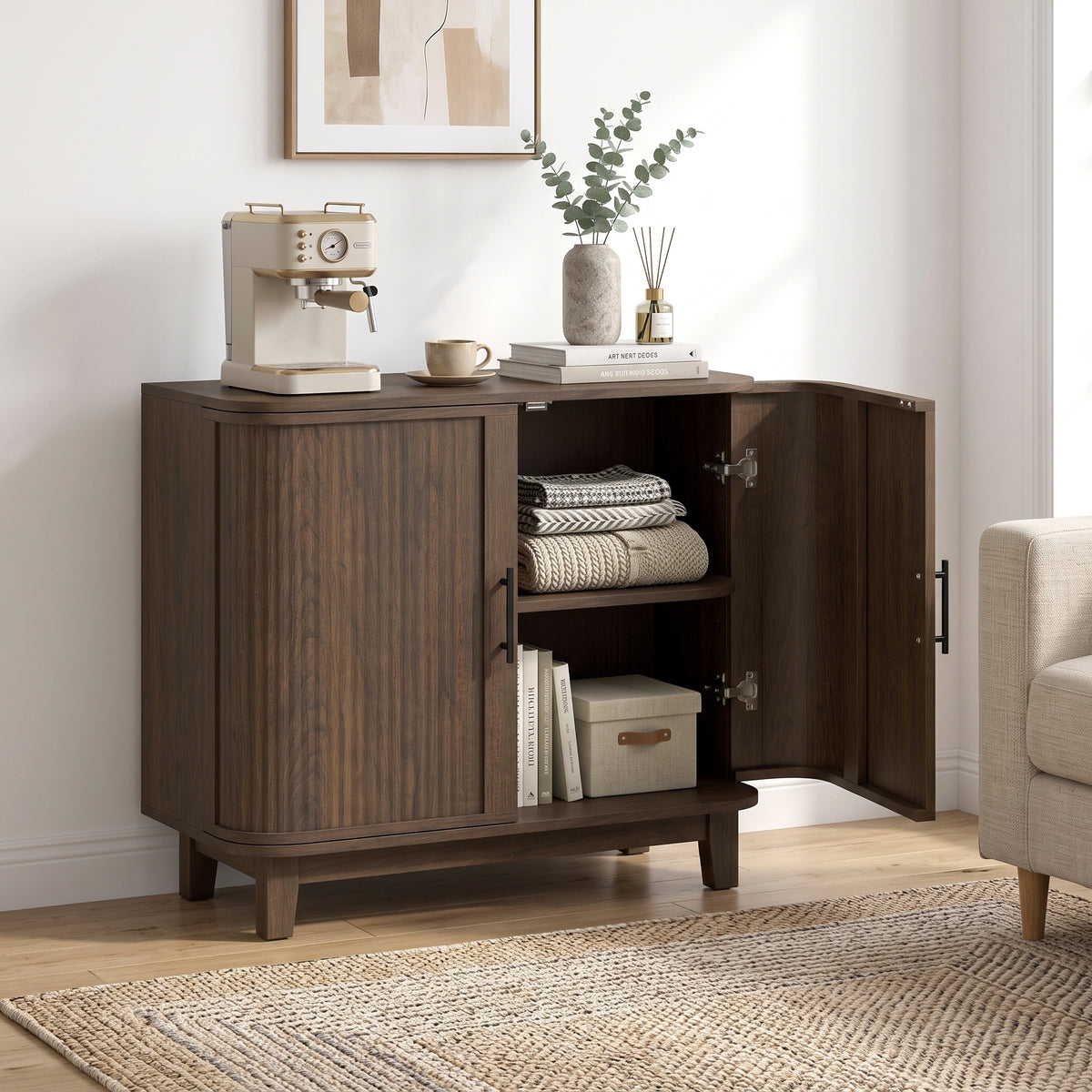 Sideboard With 2 Curved Doors And Adjustable Shelf | Brown