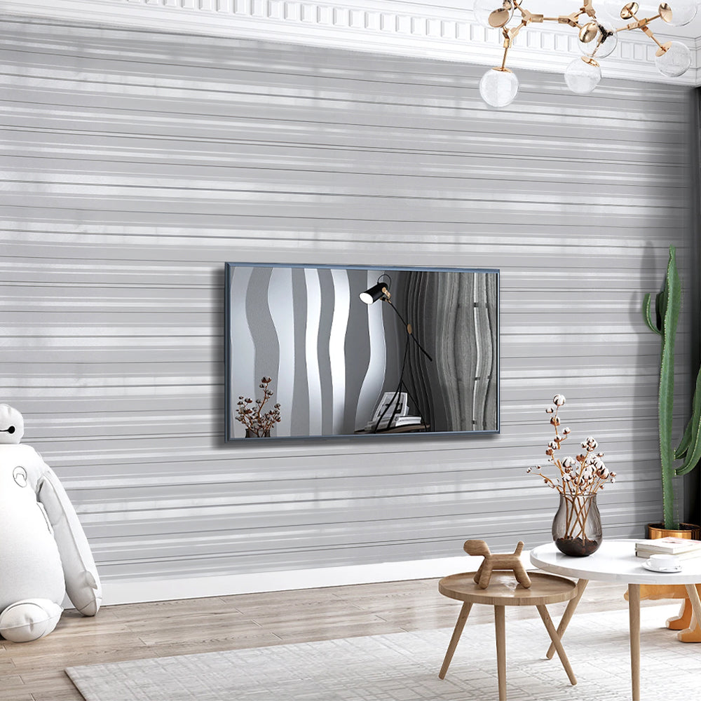 Modern Metallic Silver And Grey Striped Wallpaper