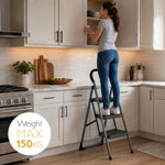 Step Ladder Premium Heavy-duty Steel Folding Step Stool 150kg Capacity | 3 Step | Grey