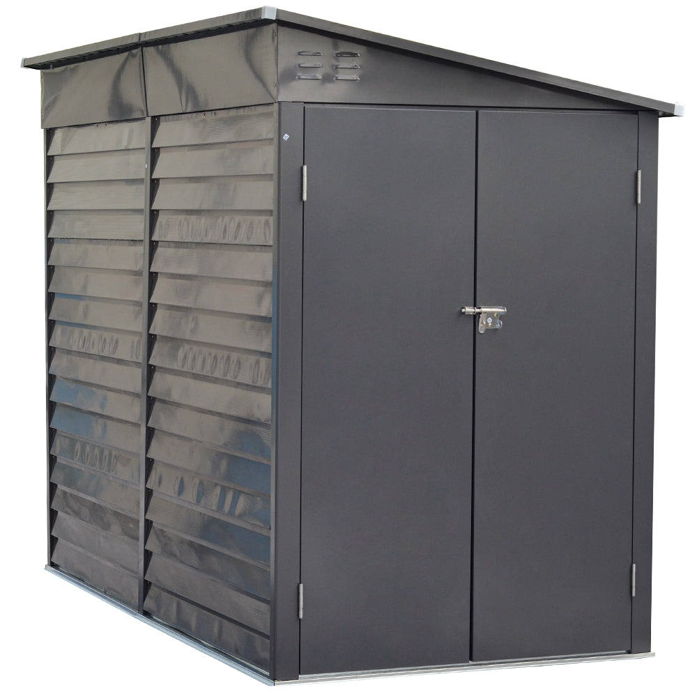 Durable Zinc Steel Metal Garden Shed 4.7×8.86ft – Waterproof Outdoor Storage House For Tools And Garden Equipment, Grey | Grey