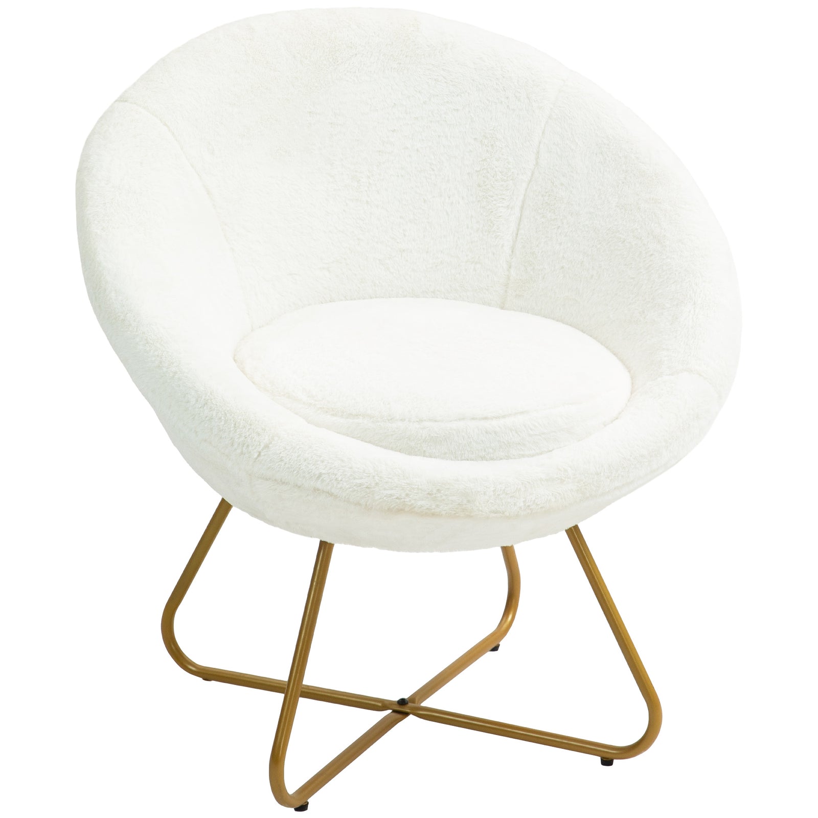 Faux Fur Comfy Chair With Golden Metal Legs Non-slip Footpad