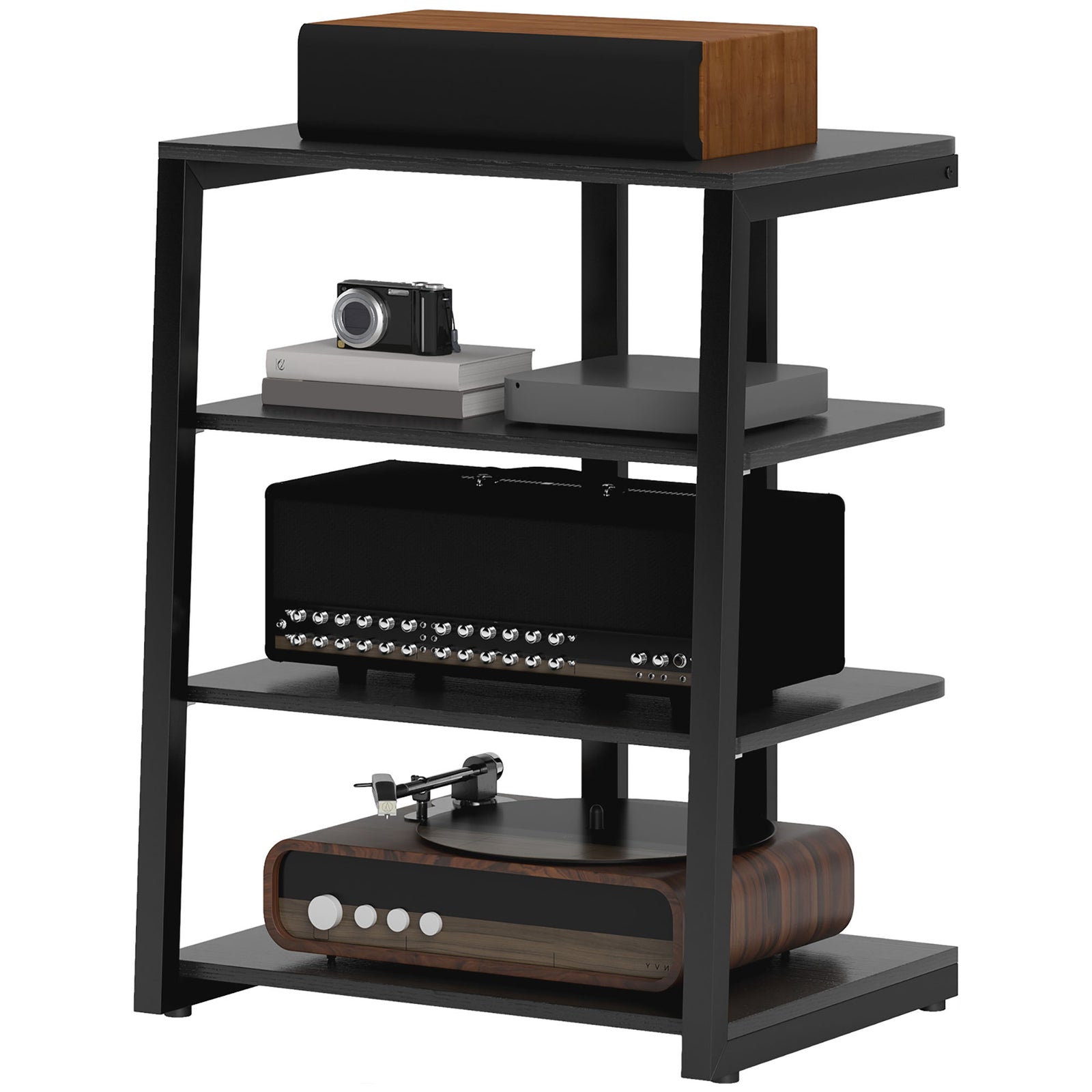 Hifi Rack Stand W/ 4-tier Power Strip | Black