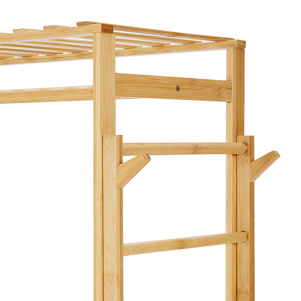 Wooden Garment Rack With Side Hooks Multi-functional Freestanding Clothes Organizer | Large | Natural