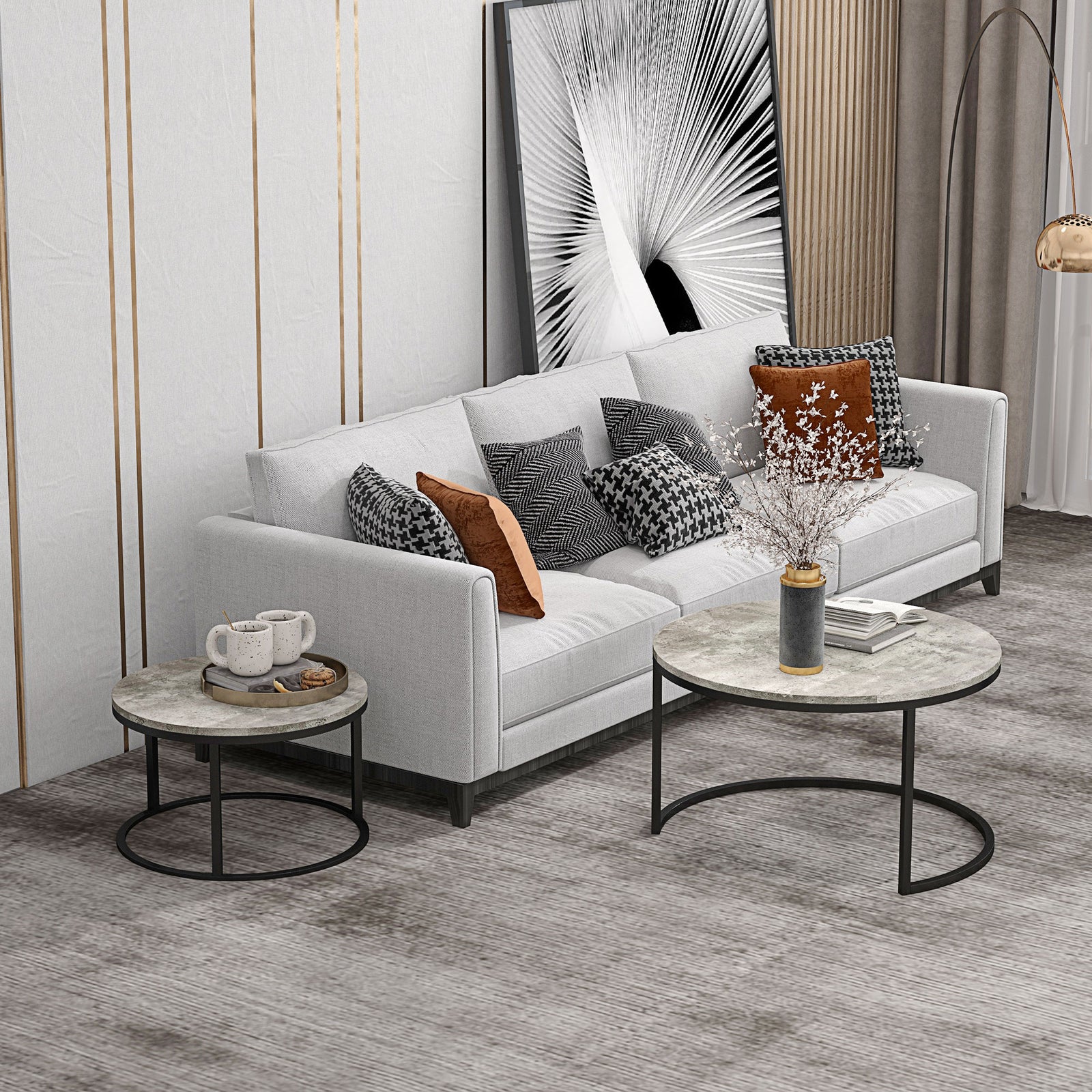 Stacking Coffee Tables Set, Marble Effect | Charcoal Gray
