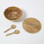 HOMESCAPES Mango Wood Serving Bowl & Cutlery Set