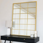 Kyō - Metal Rectangle Lattice Window Mirror | 120cm x 95cm | Gold