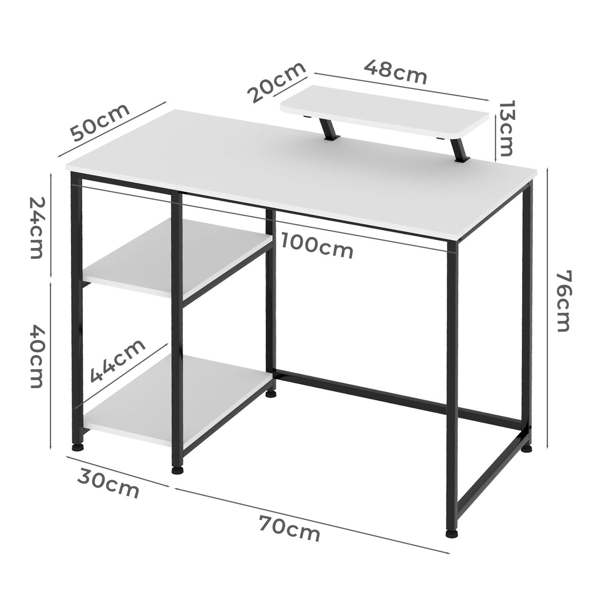 Computer Desk Home Office Table With Storage Shelves Monitor Stand | White
